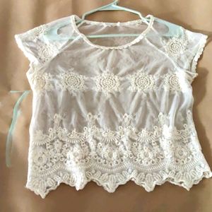Cream Lace Transparent Crop top